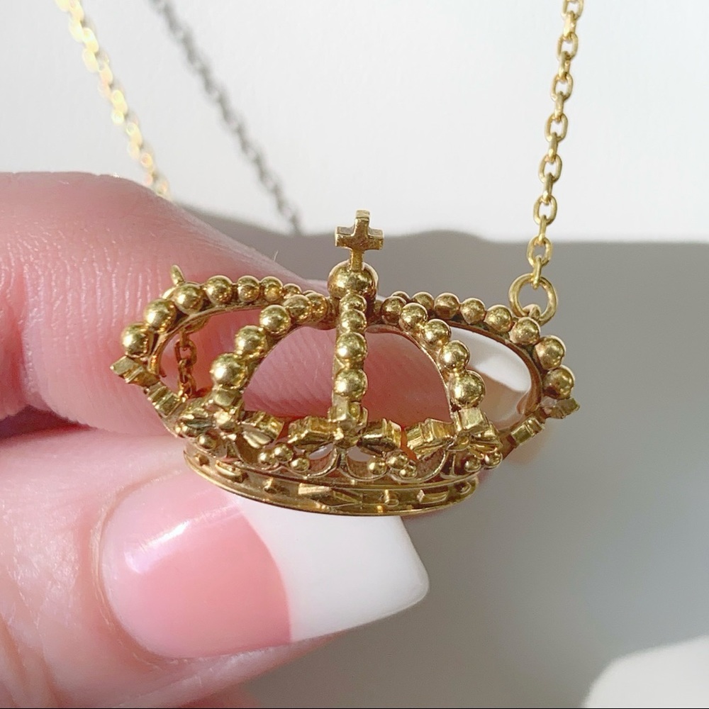 đĽ 18K Diamond Cut Princess Crown Necklace HEAVY - Picture 6 of 8